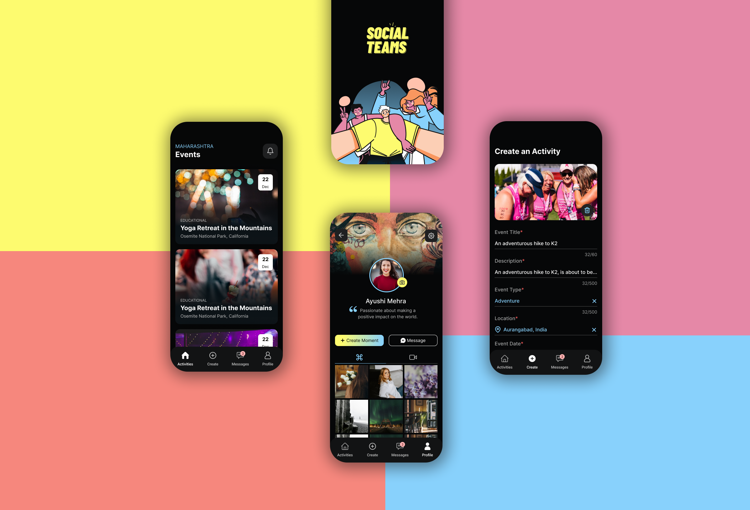 Mobile app UI design: Pop art and Minimalist User Interface 2d activity app design app ui branding darkmode design discover events page figma graphic design illustration logo onboarding profile splash screen tabs ui ux vector