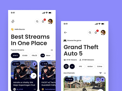 Gamez - A Gaming Live Streaming App appdesign design figma freelance ui uidesign userinterface ux web3