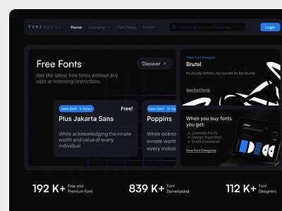 Typeverse - Font Marketplace Website branding calligraphy creative market design e commerce faces font fontface fonts landing page marketplace sans serif script type typeface typo typography ui ux web
