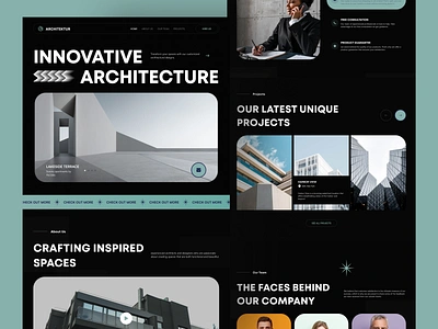 Architectural Agency Landing Page Website - Dark mode architecture architecture agency architecture design bold building colors company construction dark mode home home page house landing page property typography ui ux web website website design