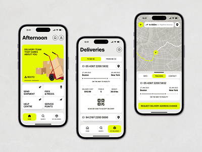 Rexto Logistics Mobile App application delivery distribution distributor gray ios layout logistics logistics company mobile app package parcel qr code service shipment shipping tracking usability user friendly yellow