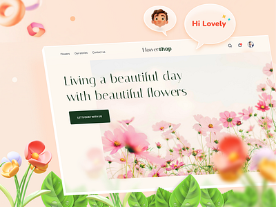 FlowerShop Landingpage concept 3dart 3dflowerweb 3duiux branding dailyui design figma flourist flower flowershop flowerwebsite illustration illustrator logo ui uiux vector