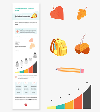 Illustrations and template for one pager acorn back to school graph leaves one pager pencil school bag template