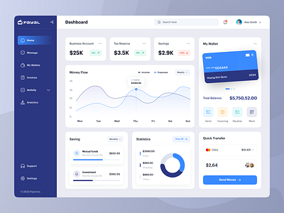 Payal - Finance Management Dashboard bank card banking pro chart clean component dashboard digital banking dribbble best shot finance finance app financial mobile banking money panel admin profit sales transactions uidesign web app