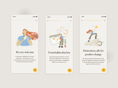 Habits — Onboarding Screens app design design app digital product digital products goals graphic design habits illustration intelligent change interface mobile mobile app onboarding onboarding screens progress tracking ui ui design z1