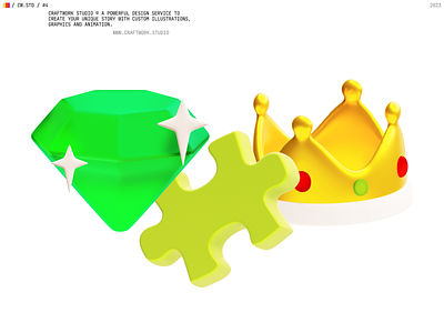 CW.STD / 4 3d blender craftwork crown design diamond icons illustration puzzle studio web
