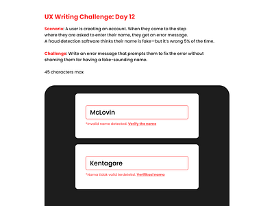 UX Writing Challenge: Day 12 app design error input invalid ui ux uxwriting