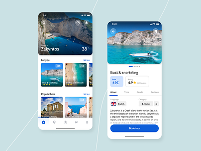 Touristy - Book or create tours and select a guide app app design boatapp booking app figma greece socialmedia toursim ui ux vacation app zakyntos