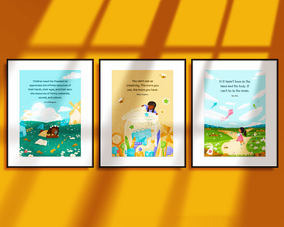 Poster set for young kids to inspire creativity brown kids colourful inspiration creativity design design inspiration digital art graphic design illustration inspiration kid lit art kit lit inspiration person of colour photoshop picture book illustrations toddler art