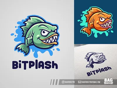Cartoon Piranha Mascot Logo carnivore cartoon character esport fish hungry illustration logo mascot monster piranha sharp smile splash swimming team teeth tropical vector