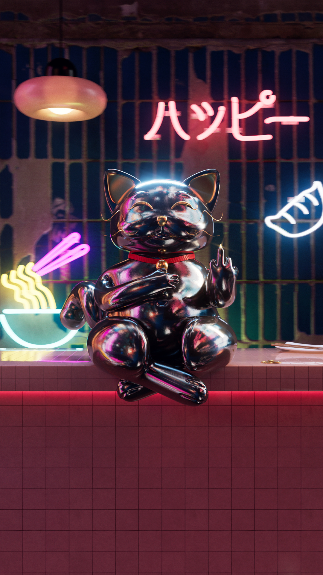 F*ck it! the lucky cat. 3d 3danimation 3dart 3dcharacter 3dmodeling aftereffects animation c4d cat characterdesign cinema4d dribbble japon neon ramen redshift restaurant