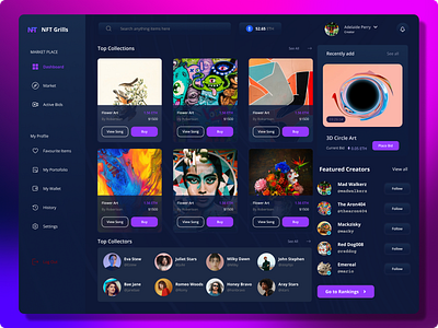 NFT Auction Marketplace Dashboard admin admin panel analytics blockchain chart crypto wallet cryptoart design fluttertop nft nft app nft dashboard nft marketplace nft web nft website rarible ui uiux user dashboard web3