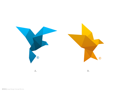Birds | Logo Design animal design bird birds blue flight icon layers logo design low poly mark origami shading symbol wings yellow
