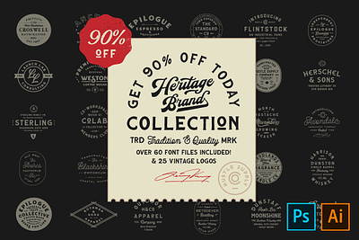 The Heritage Brand Collection handcrafted font logo templates wedding fonts
