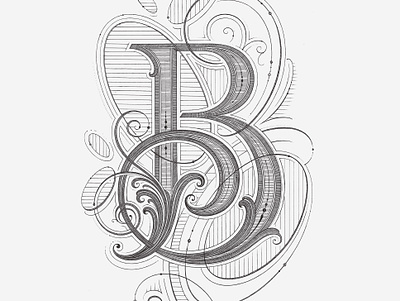 Letter B - handmade black ink skeleton calligraphy design hand lettering illustration lettering logo logotype type typography ui