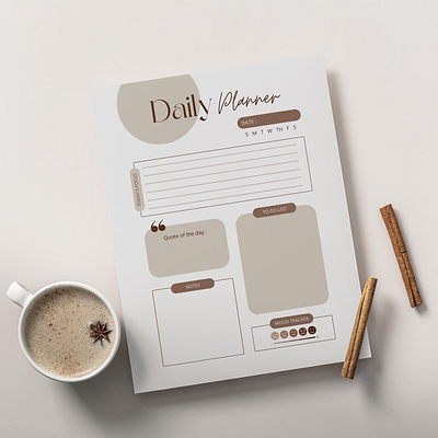Printable Aesthetic Daily Planner Template canva daily planner journal notebook planner productivity schedule to do list