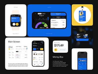 Module Bank | iOS App app bank banking black blue branding cards clean diagram ios minimal mobile money statistics ui ux white yellow