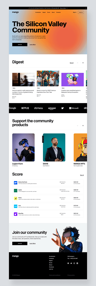 The Silicon Valley Community clear design header land minimal ui web