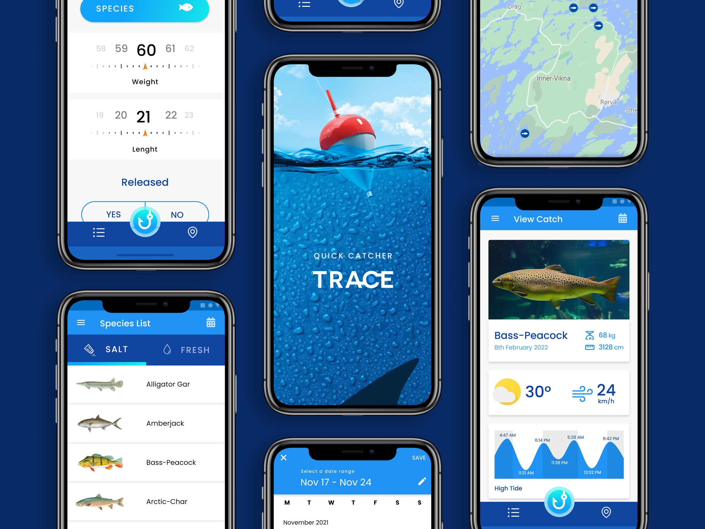 Quick Catcher fish gps mobile app sweden ui ux