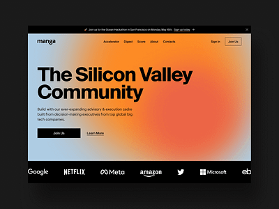 The Silicon Valley Community button clear design header landing minimal startup typo typography ui web