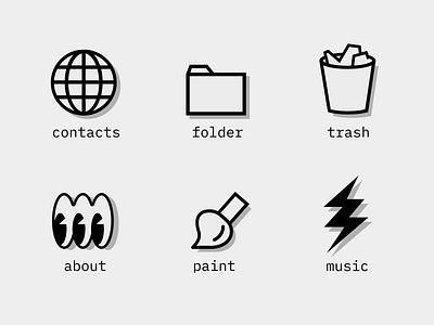 Desktop icons for the portfolio site graphic icons illustrations interface retro sign