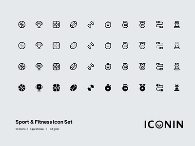 Iconin : Sport Icon Set app icons award ball dumble fitness flat icons gym health icon icon illustration icon pack iconin iconography icons icons set illustration line icons rope sport throphy