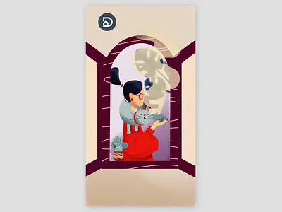 Doyle Real Estate cactus cat cat chill cat illustration cat lady cat lady illustration chill chill at home chill with cat drinkin tea girl in swater illustration pink illustration plant plants sleeping cat tea web desing web illustration window