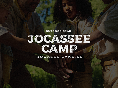 Jocasse camp Logo negative version Jocases lake south carolina branding camp design graphic design logo logo designer logo mark minimal typography vintage