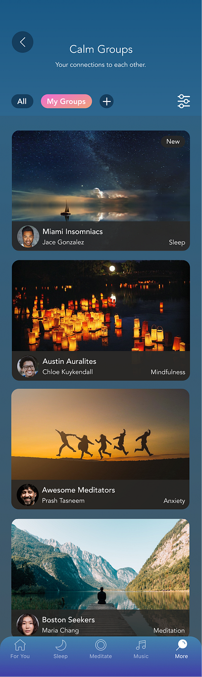 Calm Meditation Groups Landing Page app design graphic design ui ux ux design