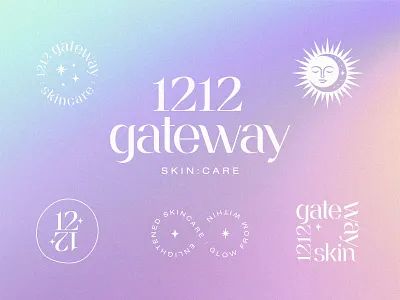 1212 Gateway angel numbers beauty branding celestial clean girl face glow gradient identity illustration logo logotype magic moon purple skincare sparkle stars sun