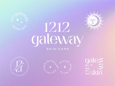 1212 Gateway angel numbers beauty branding celestial clean girl face glow gradient identity illustration logo logotype magic moon purple skincare sparkle stars sun