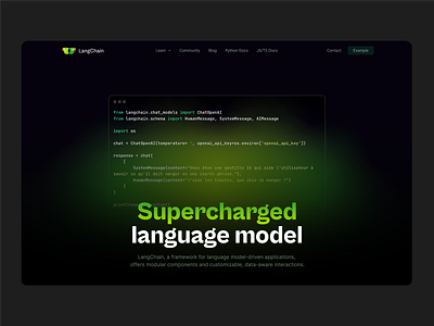 LangChain Landing UI - Rebranding #5 ai artificial intelligence dark mode dark theme figma green langchain parrot parrots ui ux web web design