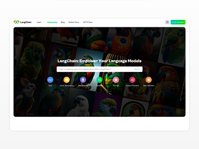 LangChain Landing UI - Rebranding #6 ai artificial intelligence figma green landing langchain parrot parrots ui ux web design web ui