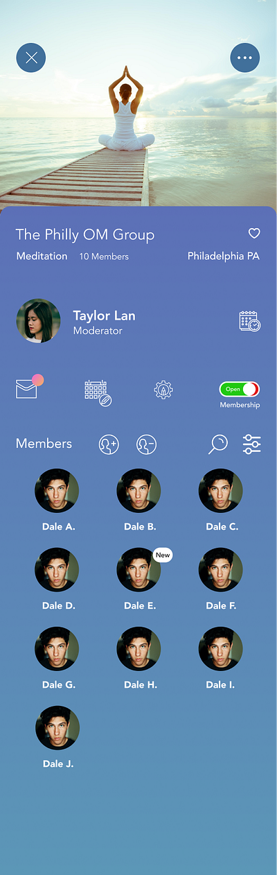 Calm Meditation Group - Moderator View app design graphic design ui ux ux design