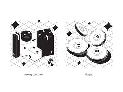 Illustration system for Ecom3K 2d black white case study coin commercial design digital illustration inventory isometric kapustin linear money optimization outline paid set system vector