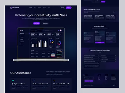 Sass Landing Page 2023 drack mode habib home page design landing page design mobile app sass sass home page sass landing page sass template sass website template design trending design trending website ui ui design uiux uiux design website website design