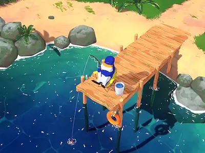 Fishing penguin 3d blender conceptart indiegame toonshading