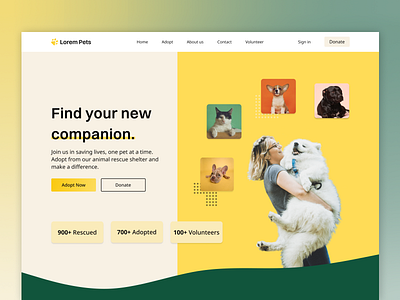 Animal rescue shelter web design adopt animals homepage ui webdesign