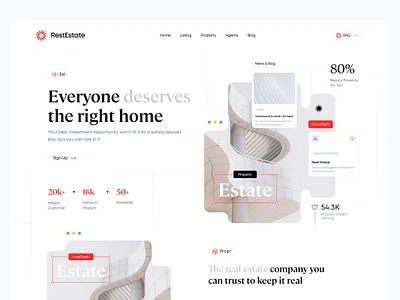 RestEstate - Website apartment clean header hero heroes herosection home home page house landing page property real estate real estate agency realetate superhero ui ui design web website website design