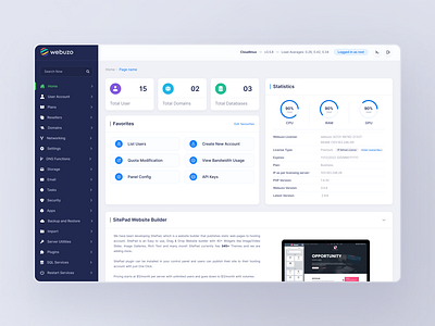 Web Hosting Control Panel Dashboard dashboard design figma figma ui design landing page project ui ui design web design website ui xd