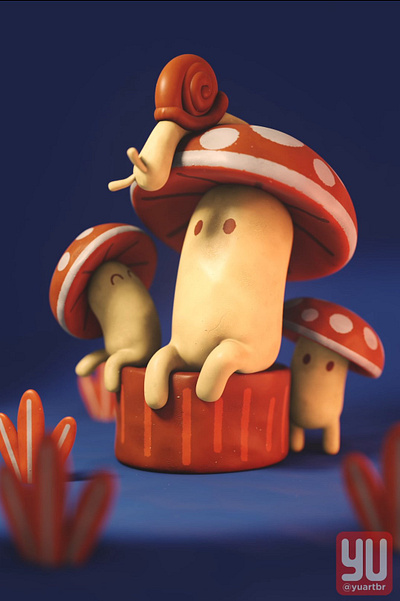 Friendly Forest Mushrooms 3d 3d art 3d illustration animation clay cute kawaii