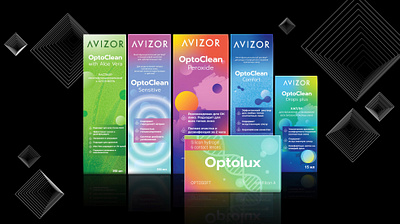 Avizor OptoClean packaging design 3d abstract advertising art branding colourful cosmic design graphic graphic design illustration minimalistic packaging vector