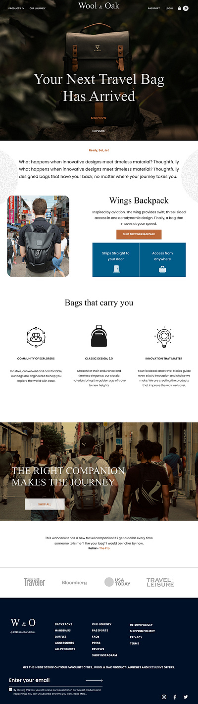 Travel Bag Website Design branding design ui ux website