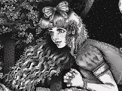 Alice with Friends alice in wonderland black and white catepillar cheshire cat childrens art digital drawing fantasy art forest greyscale illustration lewis carrol line art line drawing missouri mixed media pen and ink procreate saint louis