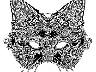 Cat Masquerade Mask art artwork black and white botanical cat design drawing feline floral illustration illustrator masquerade pattern patterned pen and ink saint louis stl tattoo zendoodle zentangle