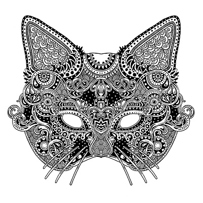 Cat Masquerade Mask art artwork black and white botanical cat design drawing feline floral illustration illustrator masquerade pattern patterned pen and ink saint louis stl tattoo zendoodle zentangle