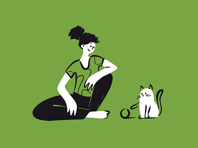 Play with me human🧶 2d art animal cat characterdesign flat illustration girl character illustration minimalistic pet rest vector