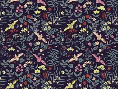 Bats and flowers bats decorative design floral pattern seamless simple surface design texture