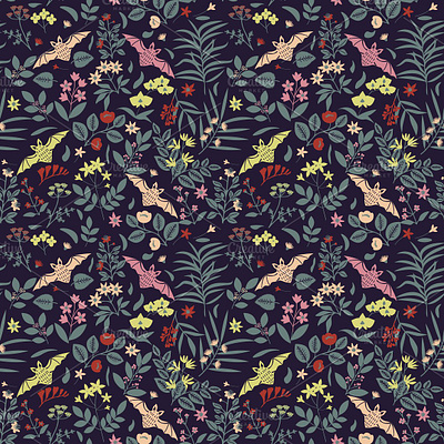 Bats and flowers bats decorative design floral pattern seamless simple surface design texture