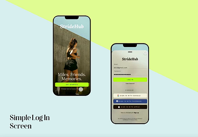 StrideHub Runner Club Log In Screen animation figma fitness app log in memorisely mobile app product design ui